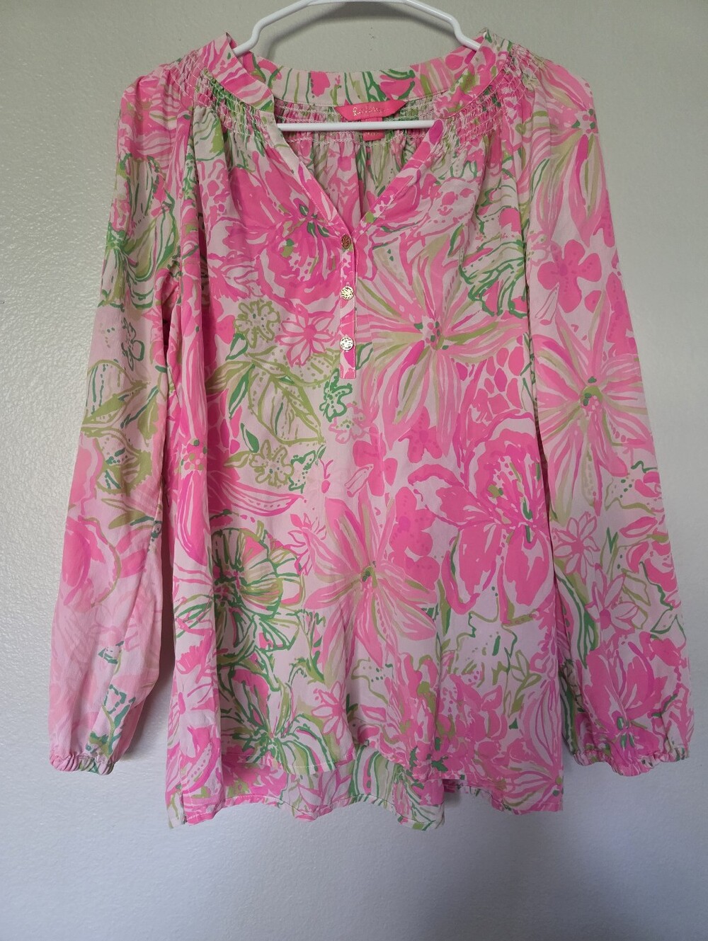 Lilly Pulitzer Women's Pink Floral Long-Sleeve Blouse